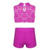2-teiliges Set für Kinder, Mädchen, ärmelloses Tank-Top mit Blumenspitze und Hose, sportliches Outfit, bauchfreies Top, Ballett, Fitnessstudio, Workout, sportliche Tanzbekleidung