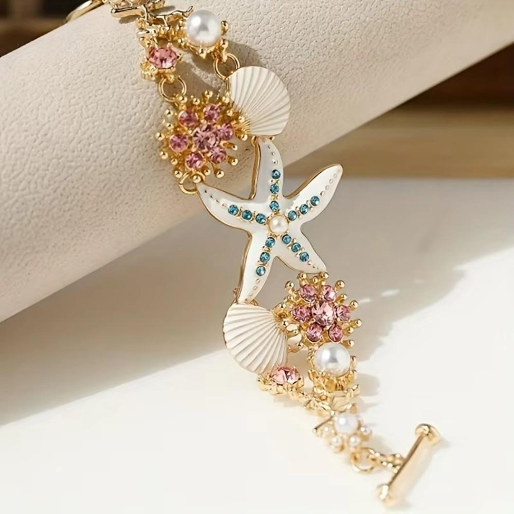 New Starfish Shell Pendant Chain Necklace Shining Retro Temperament Boho Choker Jewelry Bead Pearl Necklace Female Fashion