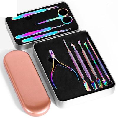 Manicure Stainless Steel Tweezers Colorful Titanium Set Pro Nail Scissors Clipper Tools Acne Needle Beauty Tool Kit