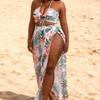 Large Size Split Swimsuit Printed Sexy Bikini Three-piece Neck Strap Long Skirt Blouse Large Size Swimsuit