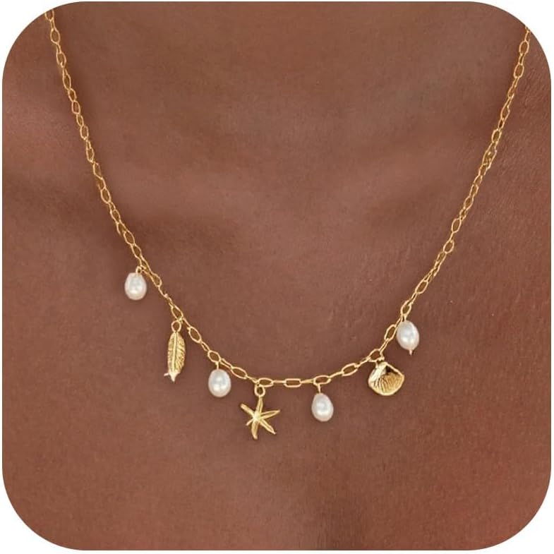 Dcfywl731 Starfish Seashell Necklace for Women Shell Pendant Accessories Chunky Gold Beach Jewelry Womens Fashion Accessories Summer Outfits for