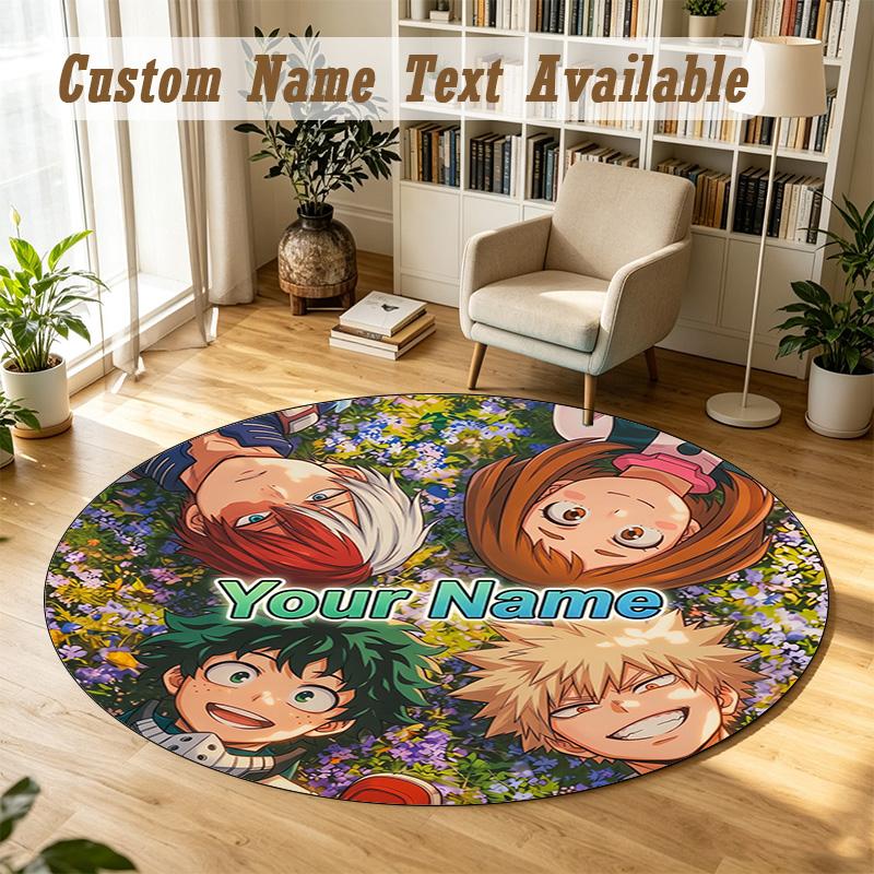 Round Rug Custom NameMy Hero Academia Pattern Non Slip Carpet Home Floor Decor