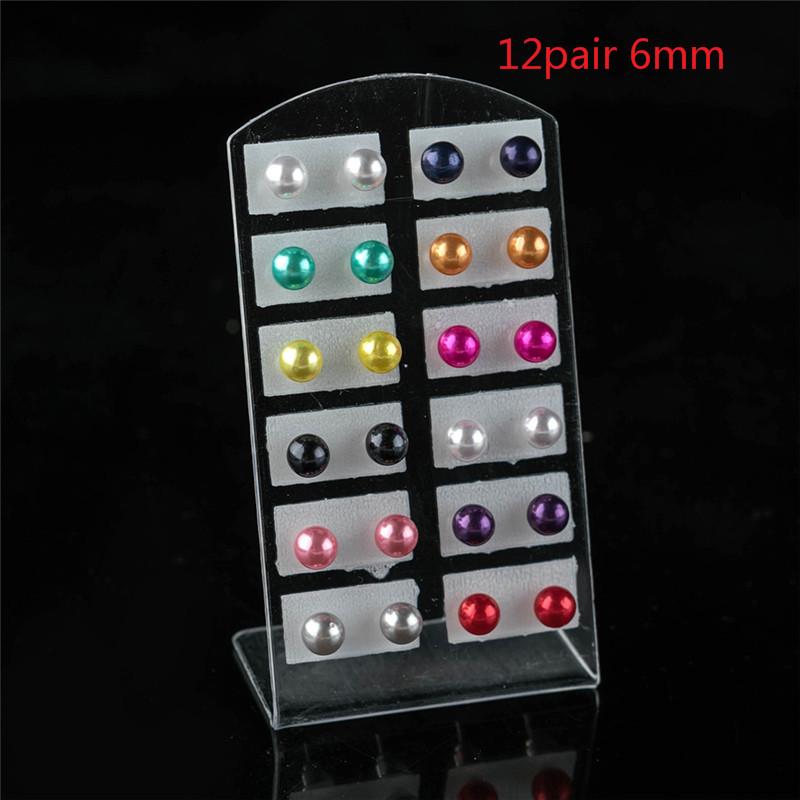 12 пар цветных белых сережек-гвоздиков с искусственным жемчугом для женщин — фото 20