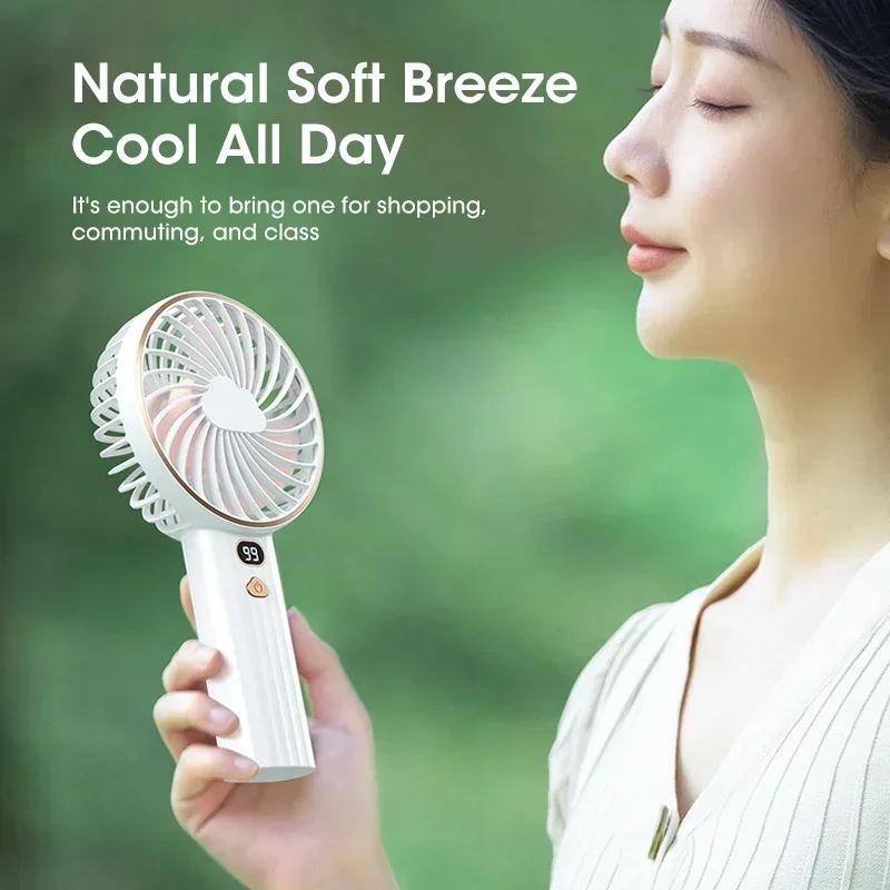 Rechargeable Mini USB Fan 3000mAh Portable Handheld Desktop Pocket Fan LED Display for Office Home Travel