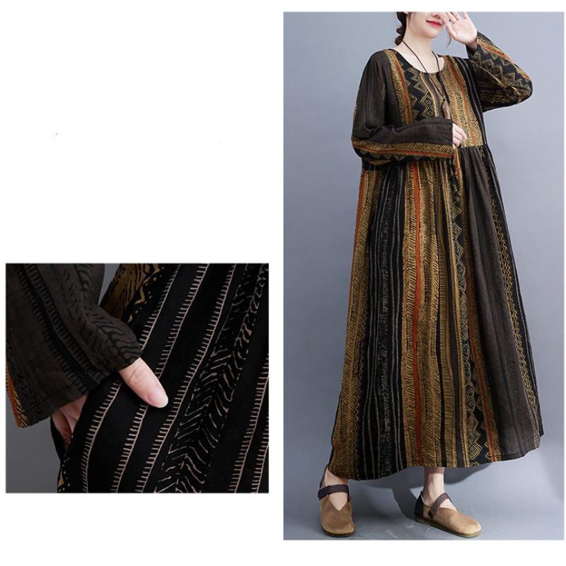 Женские тонкие возрастные платья большого размера в стиле ретро с длинными рукавами — фото 8