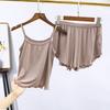 2 Teile/satz Camisole Shorts Set Rückenfreies Schlafen Gemütliche Chic Einfarbig Sling Top Shorts Nachthemd Homewear