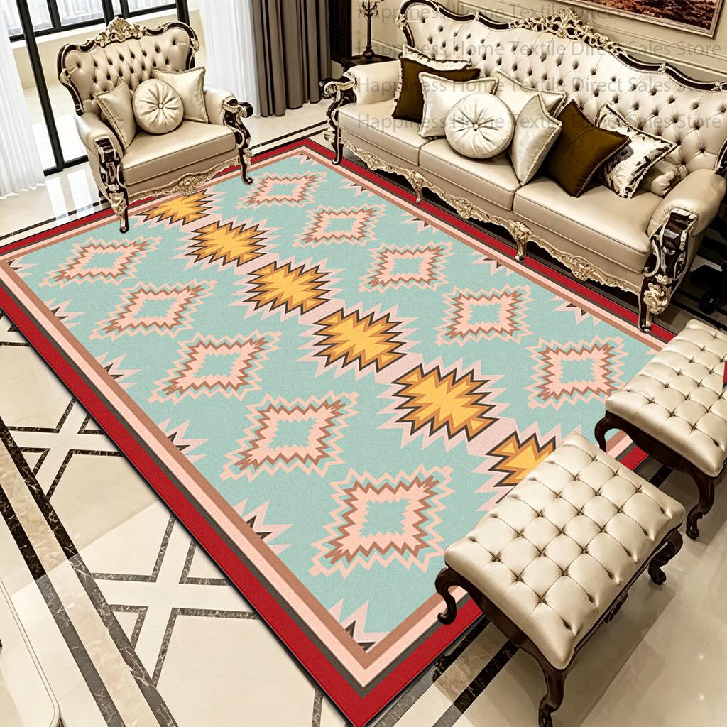 Boho Marokko Retro Stil Wohnzimmer Teppich Dekoration Schlafzimmer Rutschfest Waschbar Nachttischmatte Weich Leicht zu Reinigen Büro Luxus Teppich