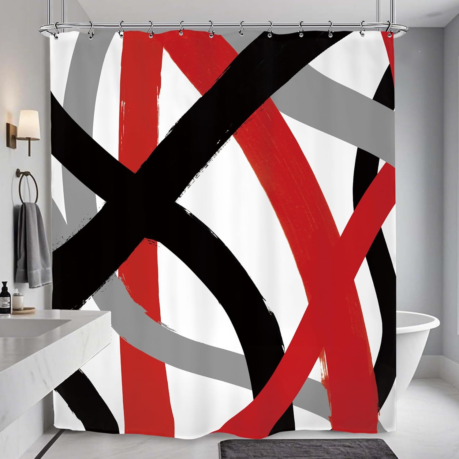 

Bold Red Black Abstract Art Shower Curtain 72X72 Inches Modern Geometric Design Bathroom Decor For Home W60H190(CM)-1 Pcs