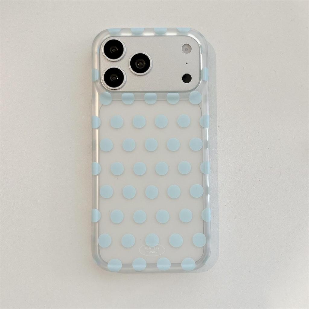 Frosted Translucent Polka Dot iPhone 15/16/17 Pro Max Double-layer Drop-proof Case