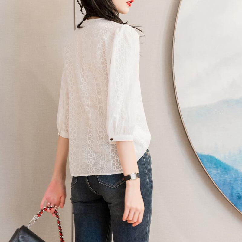 Srcr Women's Hollow Doll Collar Half-Sleeve Shirt