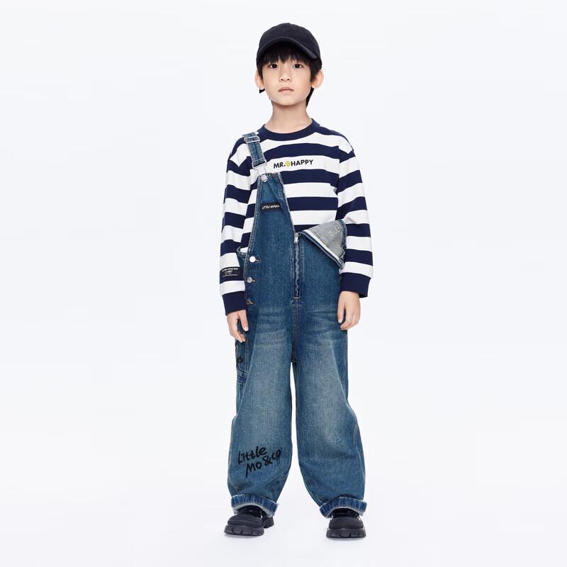 little MO&Co. Kids  Pure Cotton Denim Overalls 120
