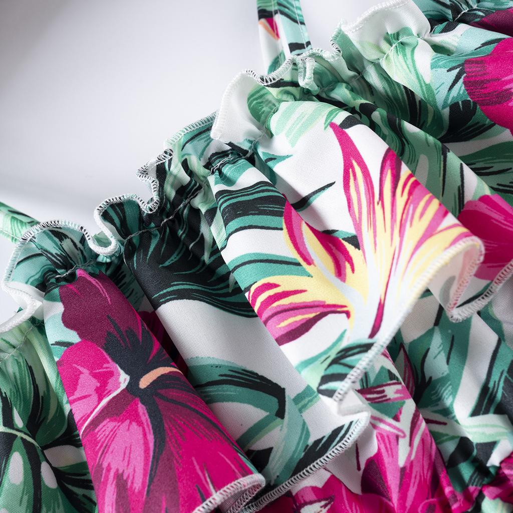 Macacão Floral para Meninas Halter Sem Costas Praia Verão Moda Infantil Macacão Casual