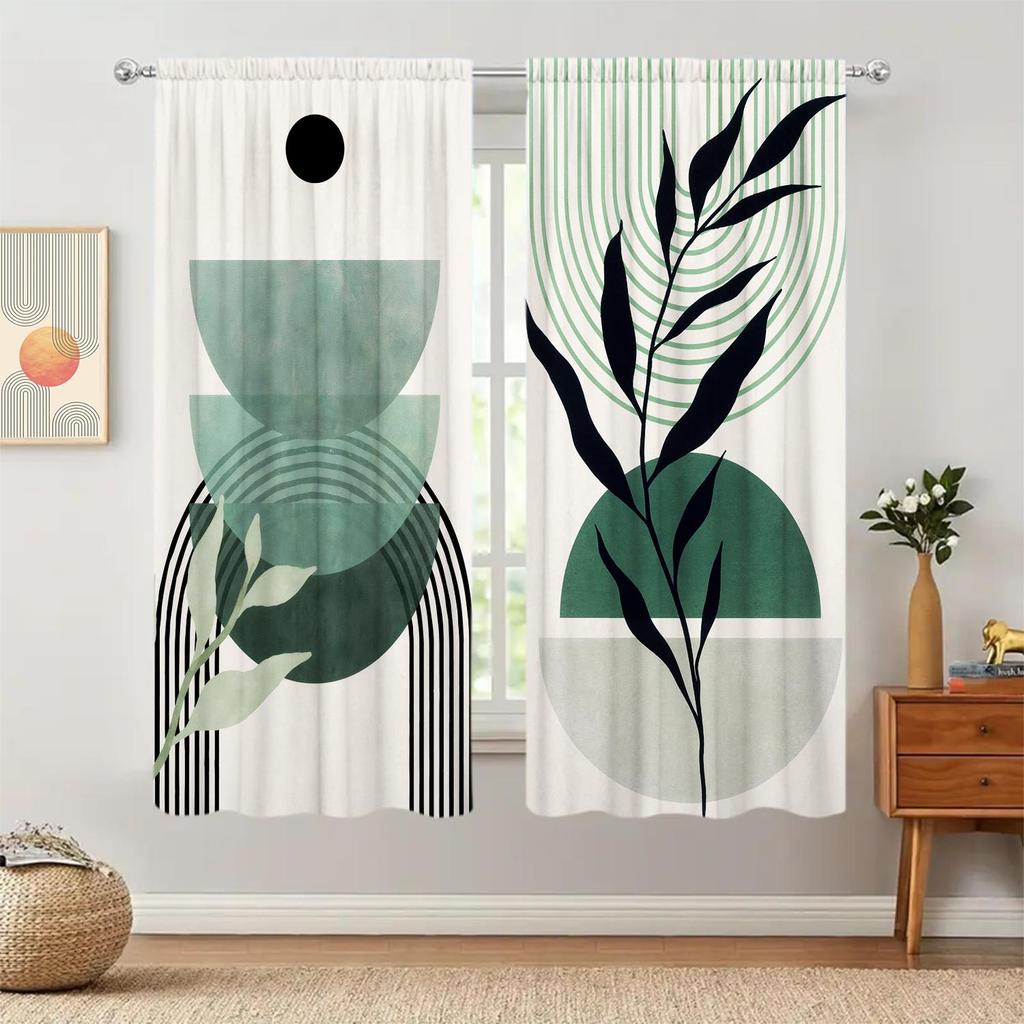 2 Panels Nordic Minimalist Plant Geometry Curtains   Versatile Design Suitable for Any Style   Creating a Peaceful Living Space