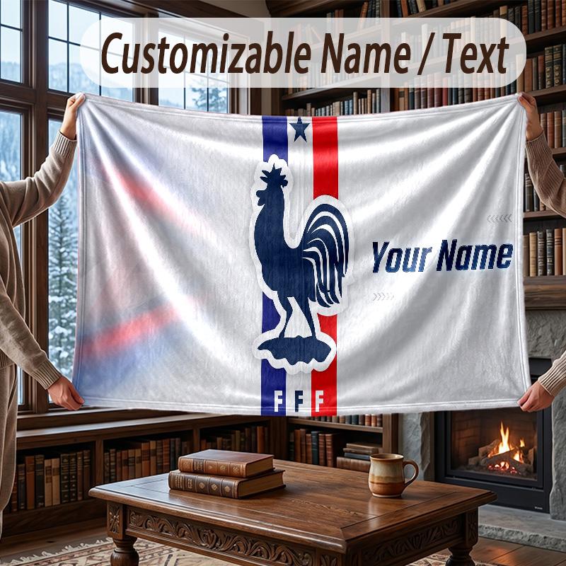 Custom Name Flannel Throw Blanket France National Football Team Pattern Warm Home Decoration