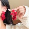 Exquisite Red Petal Tassel Ear Clips - Retro Hong Kong Bridal Earrings, Women's Fashion, No Piercing Needed.