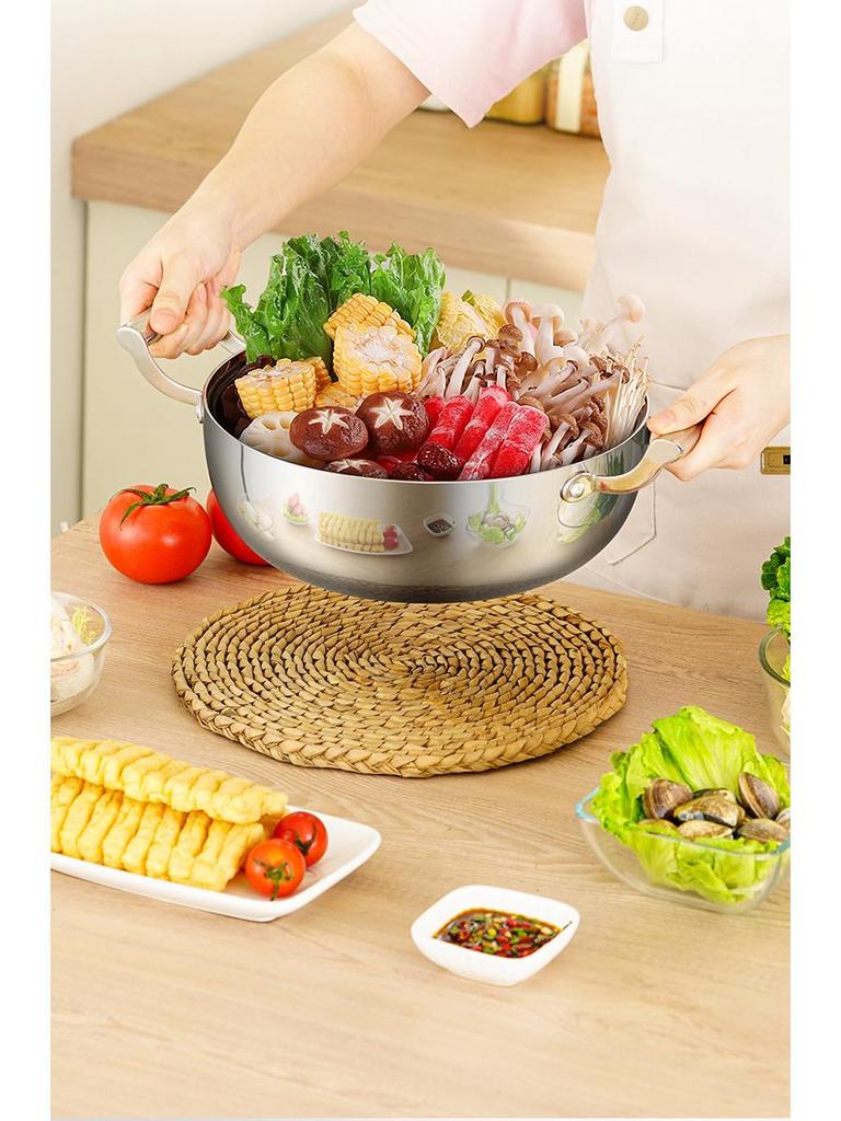 304 Food-Grade Stainless Steel Triple-Layer Stockpot for Induction Cookers - Perfect for Clear Soups and Universal Boiling, Uncoated.