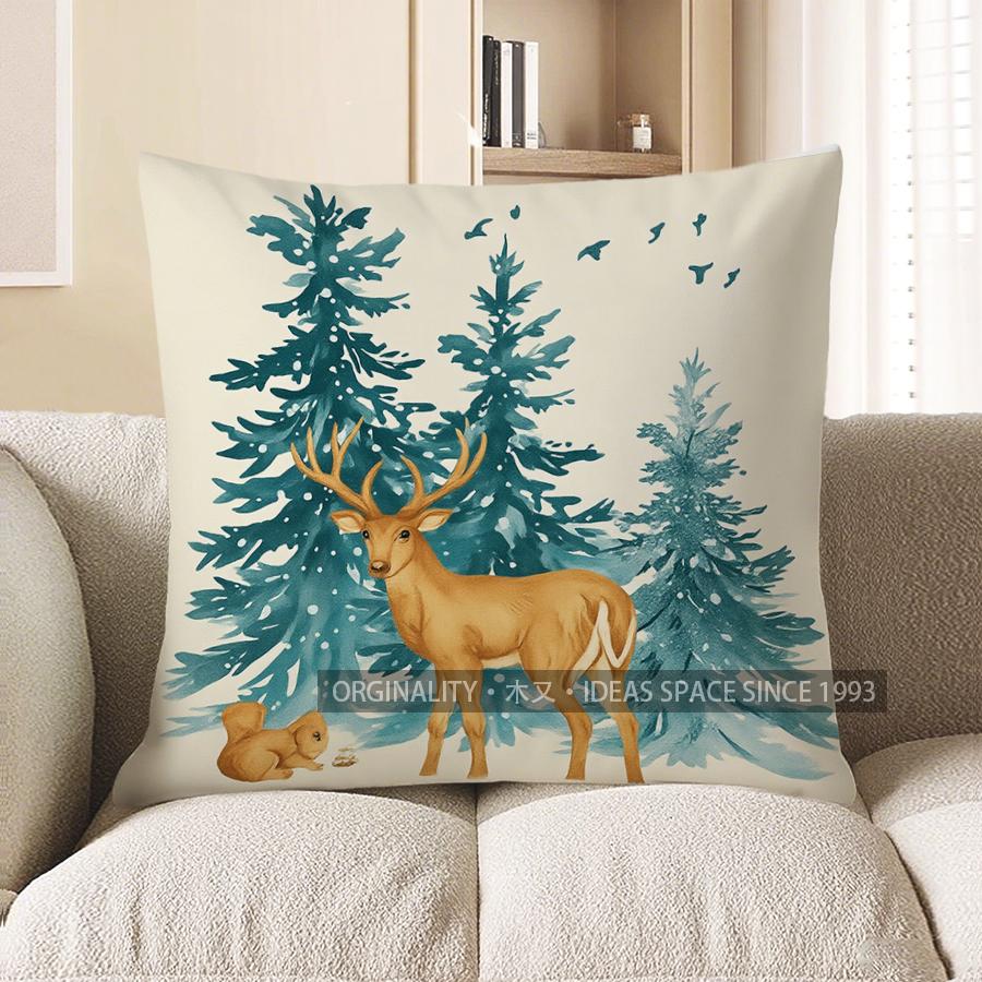 Home Decor Squirrel &amp; Winter Hello Throw Pillow Pattern Cushion Cover Suitable For Sofa Bedroom Car Pillow Cover