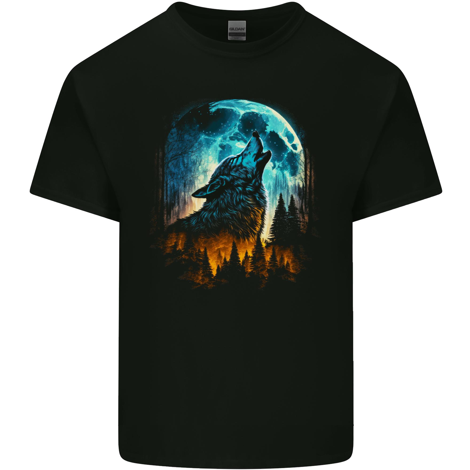 Moon and Wolf Fantasy Unisexs Light Cotton TShirt S