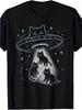 Funny Cat UFO Abduction Graphic T-Shirt Alien Space Cute Kitty Sci-Fi Tee Gift