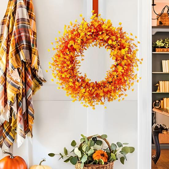 Artificial Flower Wreath for Front Door Rustic Floral Wreath Decoration for Fall Autumn Farmhouse Porch Patio Garden Wall Indoor Outdoor Decor