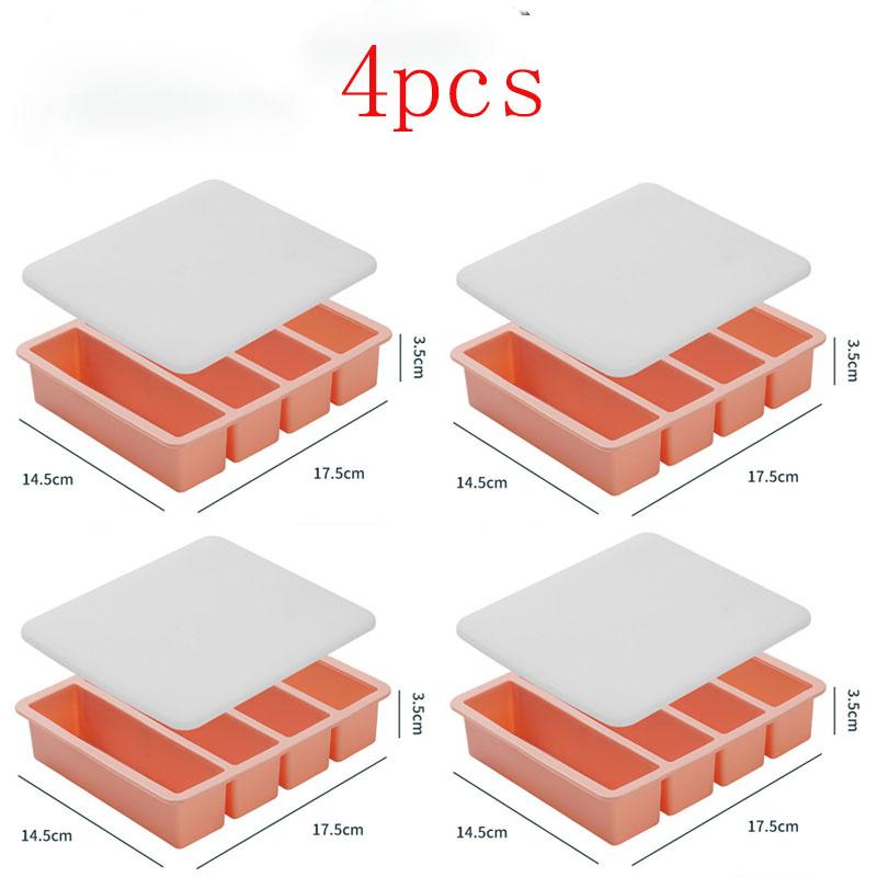 4 st Jätteförvaring För Mat Måltid Sås Med Lock Silikon Frysfack Extra Stor Soppa Is 4 Kuber Fack Mat Frysningsformar