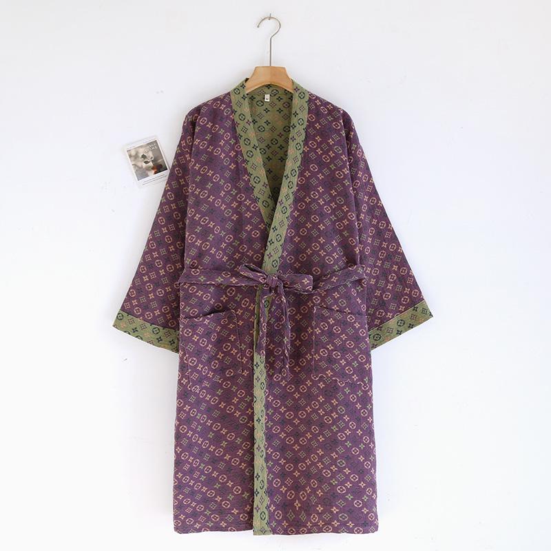 Dámská retro žakárová bavlněná yukata: Lehká jarní/podzimní noční košilka a pyžamo ve stylu kimona.