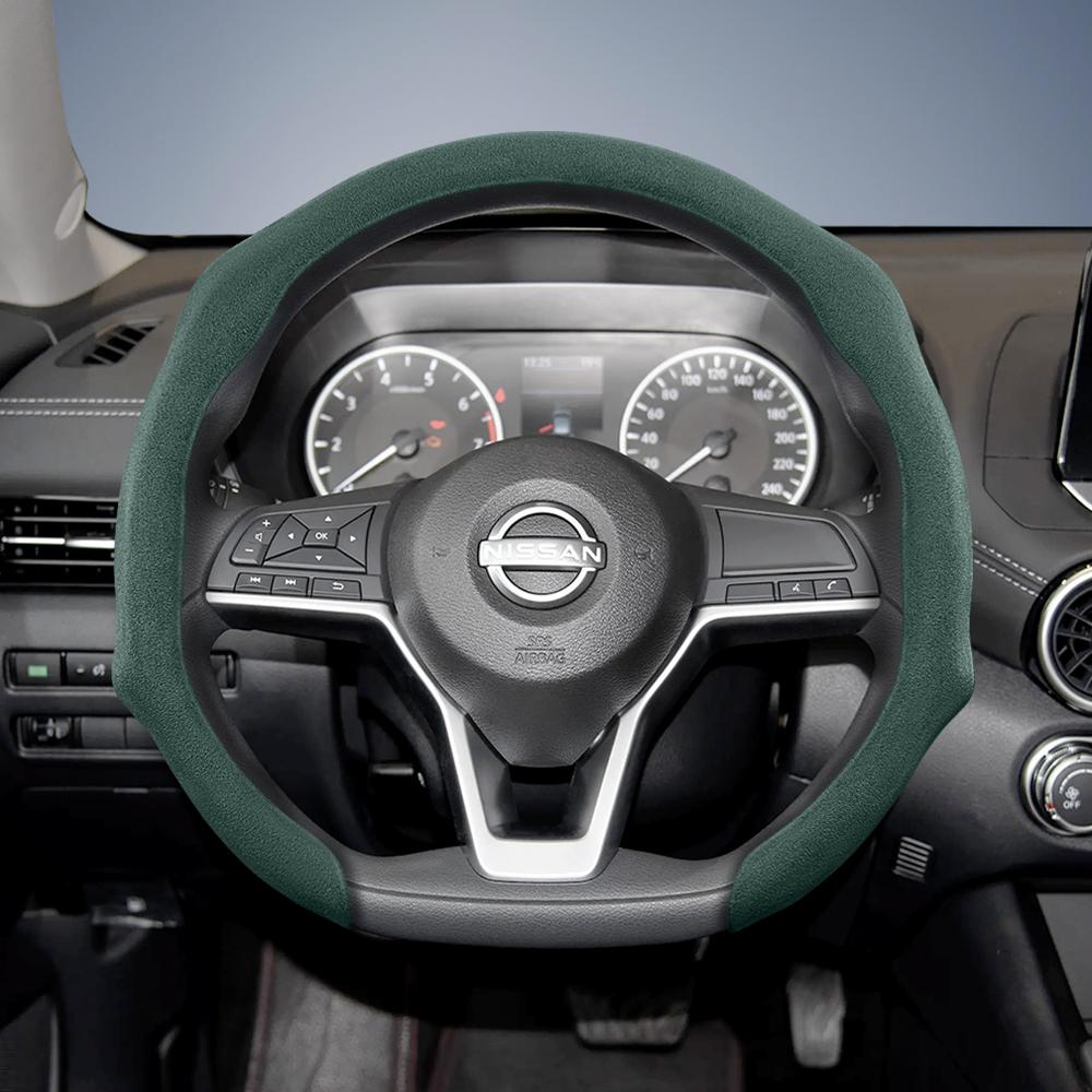 yxkpz10 Suitable for Nissan Premium Suede Snap-On Steering Wheel Cover, Non-Slip and Durable, Round and D-Shaped Steering Wheel Available for Qashqai