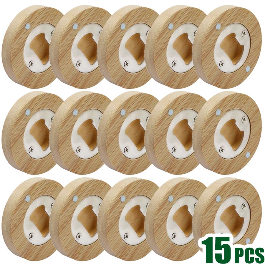 

15pcs Wooden Round Beverage Bottle Opener Portable Magnetic Bottle Opener Suitable for Bars Restaurants Household Kitchen Gadget