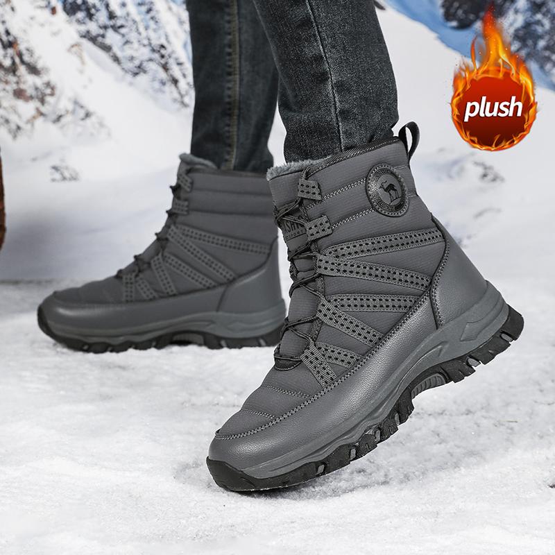Pelzgefütterte Schneestiefel Damenmode High-Top Stiefel Warme Winter Outdoor Schuhe zum Wandern, Spazierengehen, Trekking Rutschfeste Plüsch-Baumwollschuhe