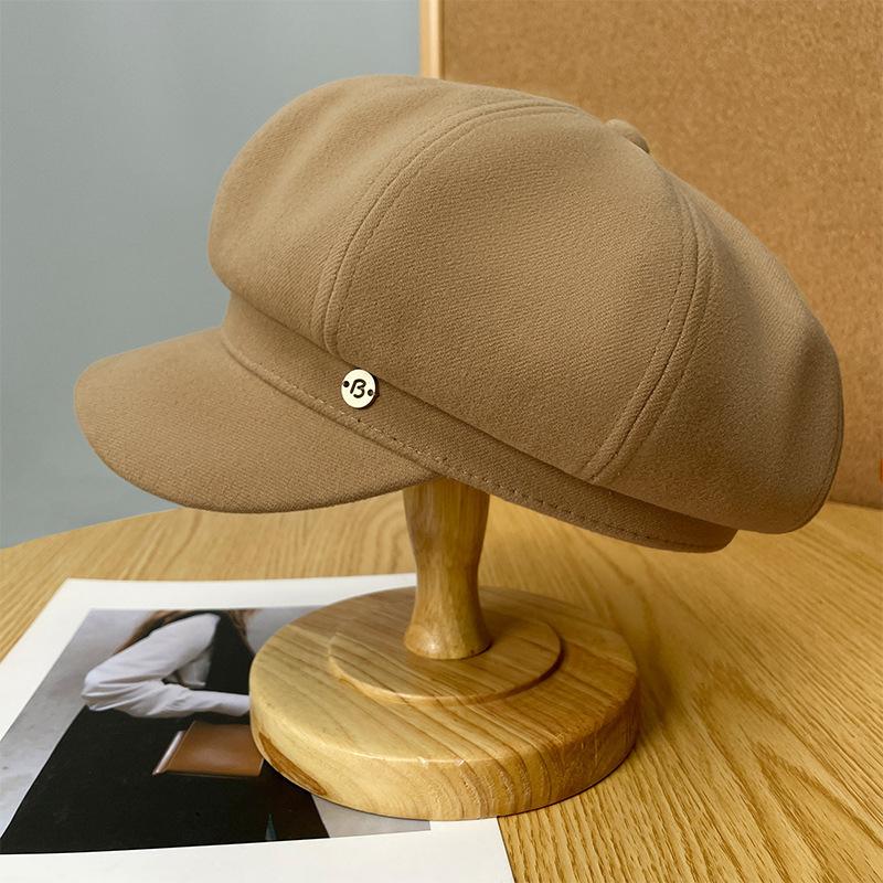 Leather brim retro plaid octagonal hat children autumn and winter face little beret temperament versatile duck tongue newsboy hat