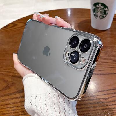 Original Square Plating Border Clear Phone Case For IPhone 11 12 13 14 15 Pro Max Plus Mini XS XR X Lens Film Protective Cover
