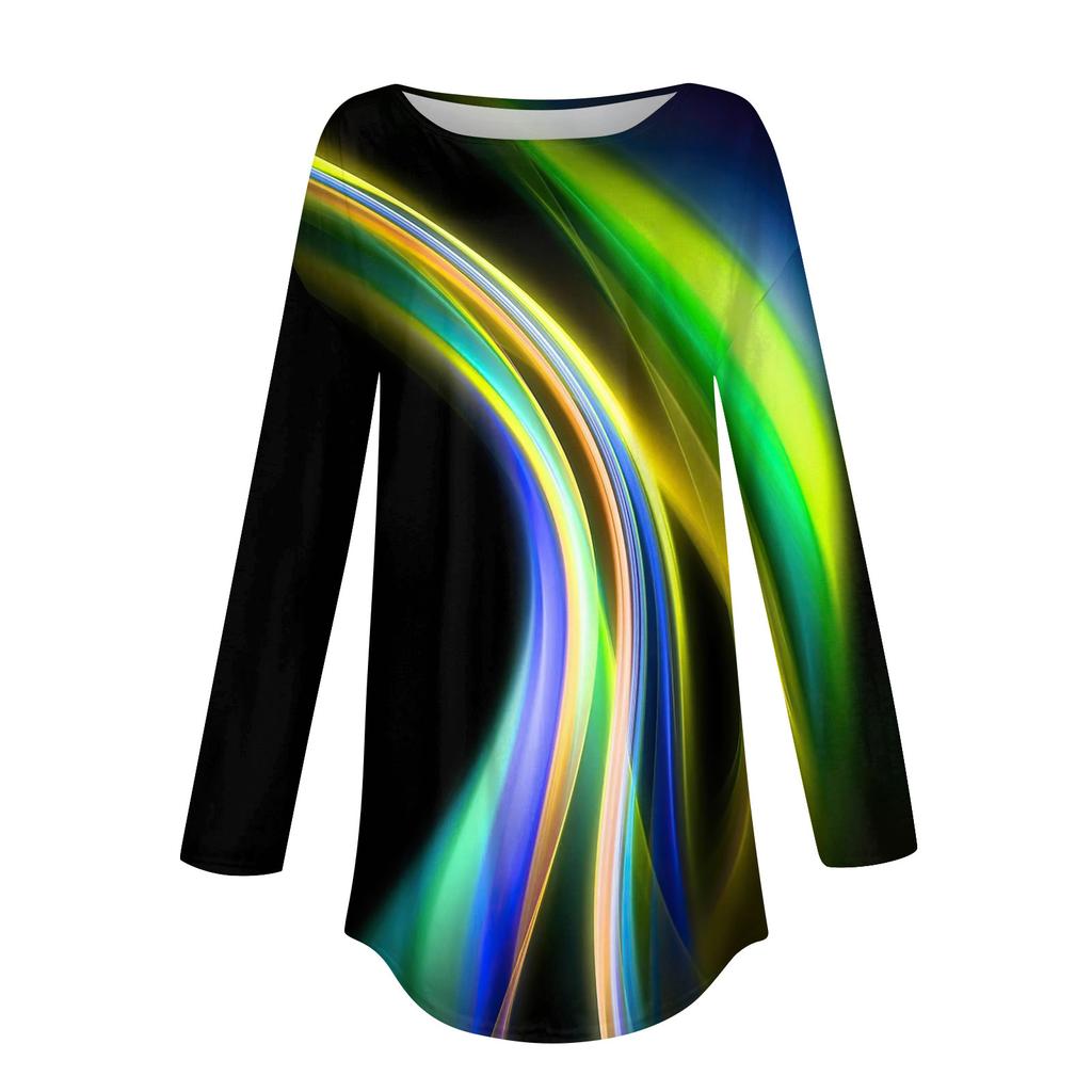Kadınlar İçin Tişörtler Sonbahar Rahat Uzun Kollu Gömlekler Sweatshirt Baskılı Üst Kazak