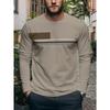 Herren Rundhals Langarm T-Shirt mit einfachem geometrischem Streifen-Patchwork Lässiges Vielseitiges Oberteil Mode Trendige Basisschicht
