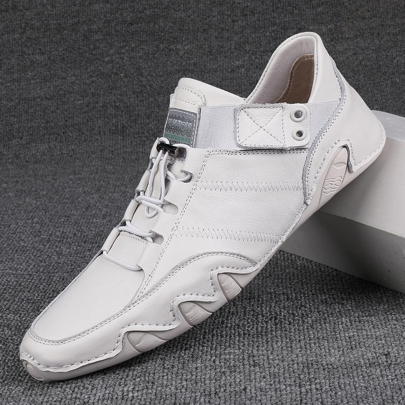 New Spring Breathable Driving Shoes Men's Fashion Shoes Men's Casual Leather Shoes Leather White Shoes
