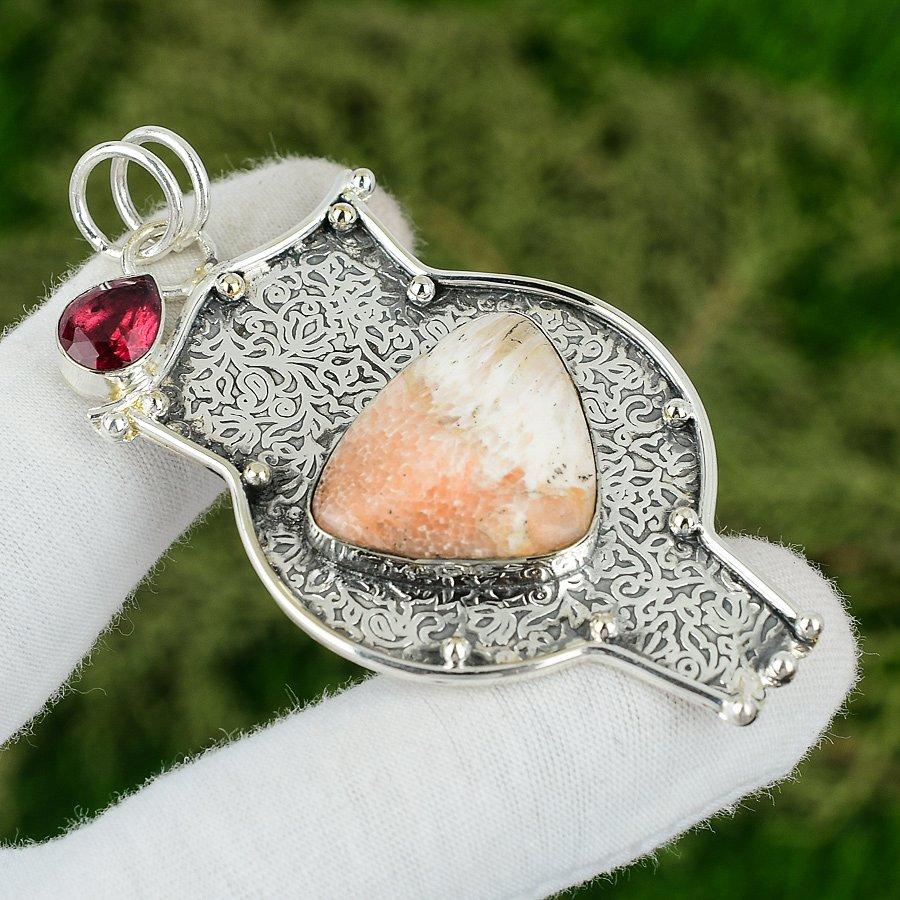 Friendship Day Sale Scolecite Gemstone Rubillite Sterling Silver Pendant Jewelry