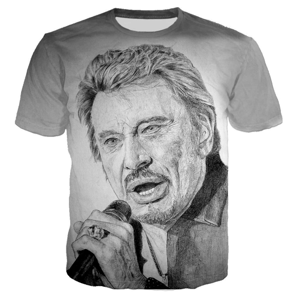 Most Popular Pop Singer Johnny Hallyday 3D Printed T-shirt Men Women Rock Casual Streetwear Clothes Hip Hop Harajuku Tops