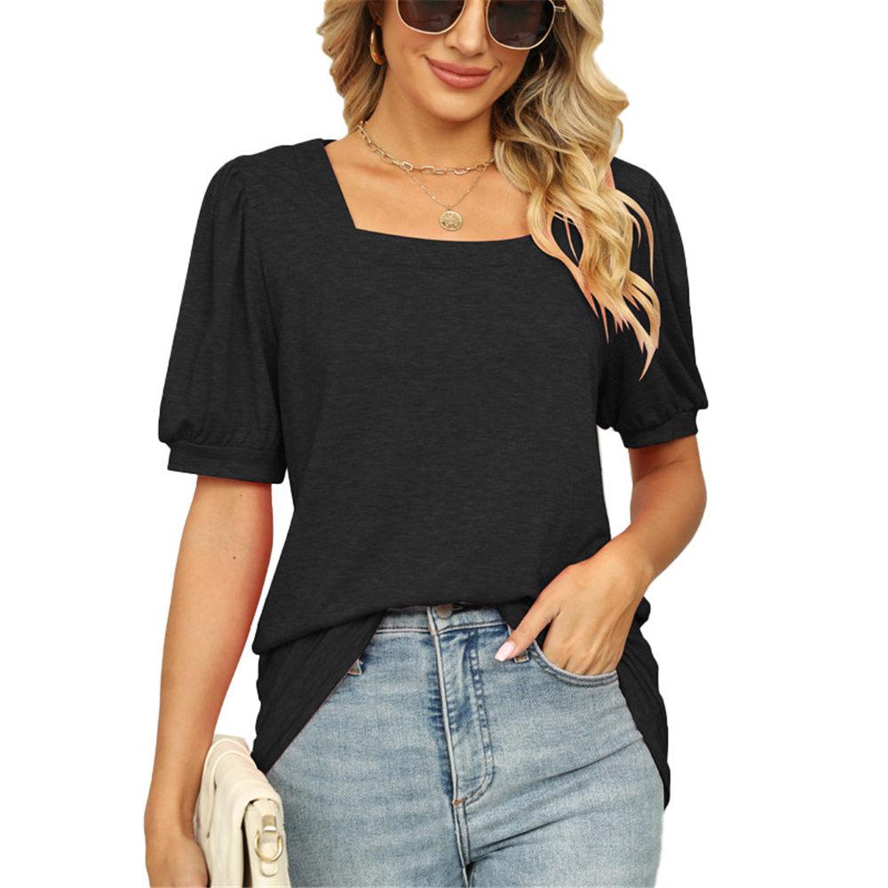 Womens Summer Tops Square Neck Puff Sleeve T Shirts Loose Casual Tshirts