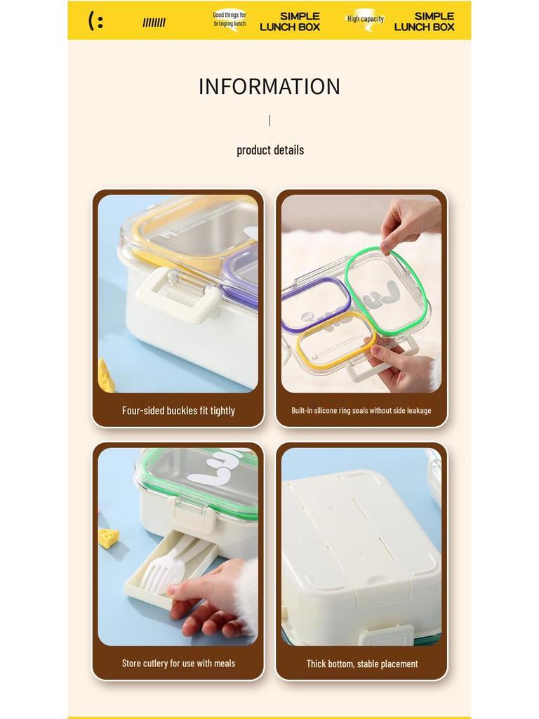 304 Stainless Steel Bento Lunch Box for Students and Office Workers - Microwave Safe and Leakproof