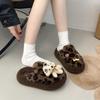 Popular fashion bow Mao Mao shoes outer wear 2025 autumn and winter new one-pedal Doudou shoes velvet cotton slippers