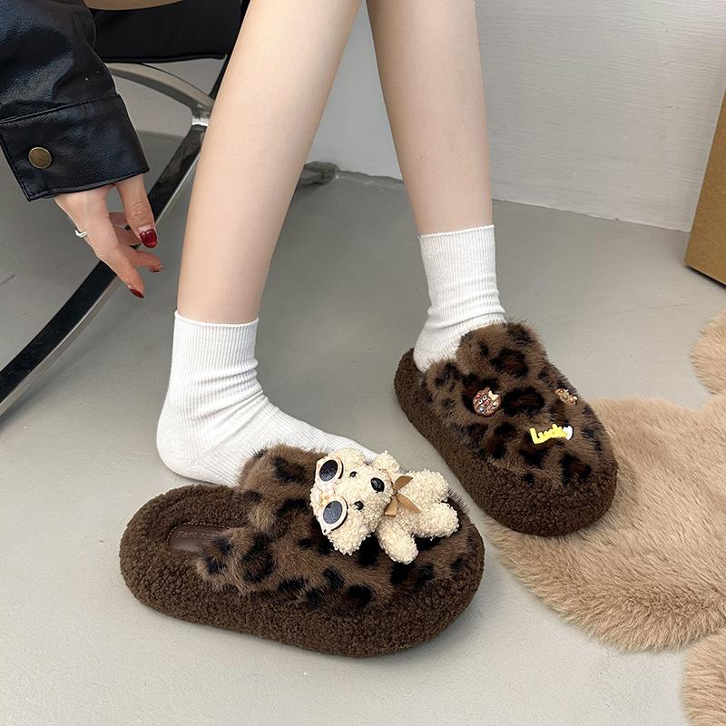 Popular Fashion Bow Mao Mao Shoes Outer Wear 2025 Autumn and Winter New One-pedal Doudou Shoes Velvet Cotton Slippers