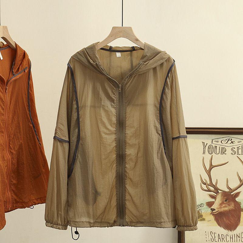 Thin Patchwork Sun Protection Clothing for Women's Summer Loose Fit Jacket Fashionable Color Blocking Long Sleeved Sun Protection Suit Large Size