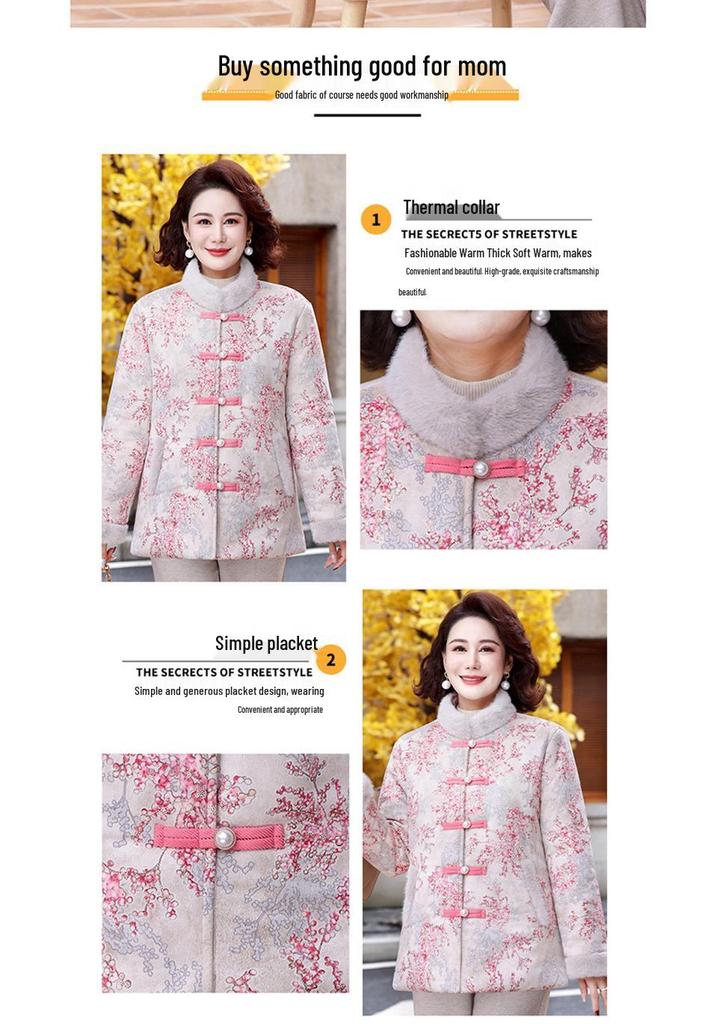 Women's Mid-Age Thickened Cotton Jacket with Fleece, Autumn & Winter Tang Style Short Coat for Middle-Aged & Elderly