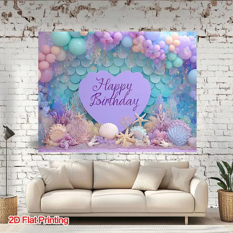 2D Underwater Mermaid Birthday Photography Backdrop Kids Party Decoration Background Cloth