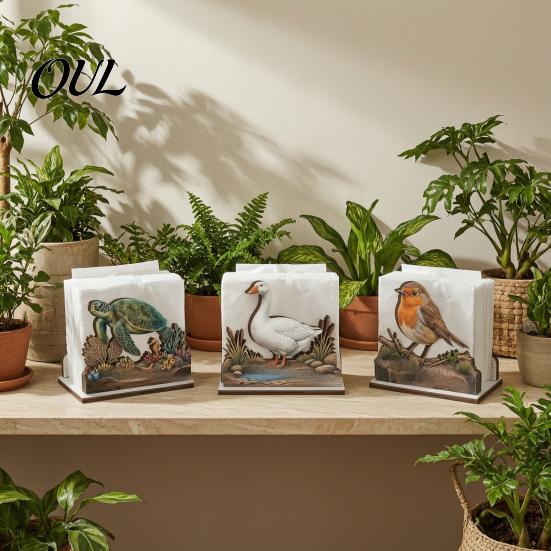 Charming Napkin Holder for Gatherings Rustic Wooden Holder, Octopus/Bird/Goose/Turtle/Black Bear/Elephant Pattern, Compact Tissue Easy To Assemble