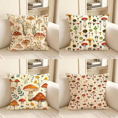 Pc Botanical Art Mushroom Retro Pillow Case Fashion Square Pillowcase Bedroom Sofa Room Ins Decoration Leisure