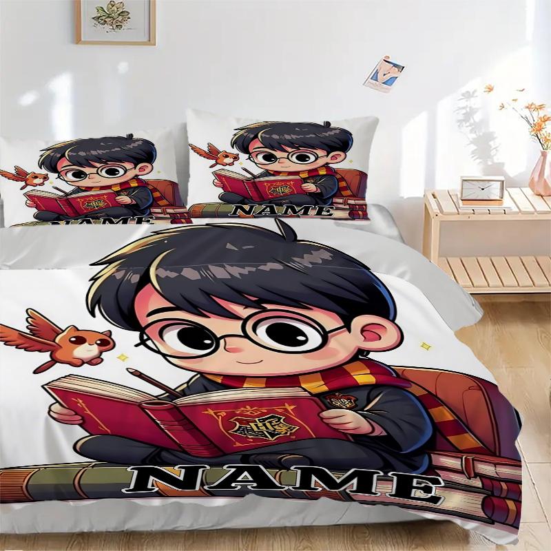 Custom Name Cartoon Harryl Bedding 3 Piece Set HD Print Duvet Cover Pillowcases for Teens Adult Bedroom Decoration