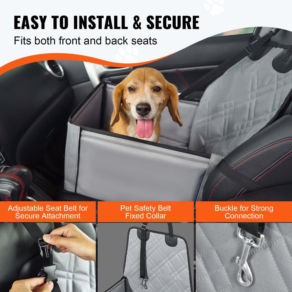 VEVOR Dog Car Seat, Dog Booster Seat for Car with Support Frame, Pet Car Seat with Clip-On Safety Leash, Cotton Filling