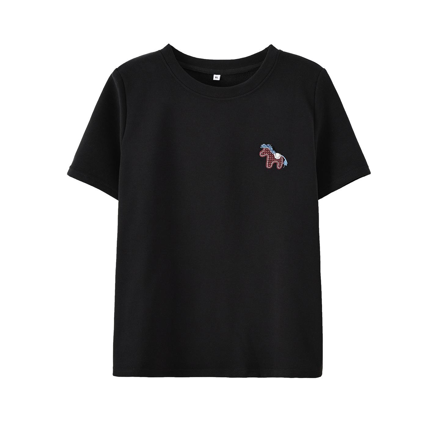 

Zhi Xuan Plus Size Women s Zodiac Horse Embroidery T-Shirt, 2026 Spring Collection, Basic Layer Top 4XL (191-220 lbs) чёрный