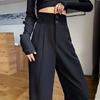 Versatile Gray High-Waist Loose Wide-Leg Suit Pants