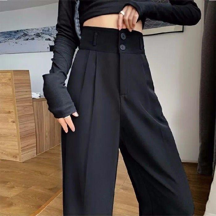Versatile Gray High-Waist Loose Wide-Leg Suit Pants